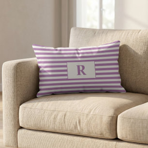 Monogrammed Light Purple/White Stripes Lumbar Pillow