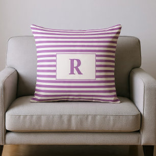 Monogrammed Light Purple/White Stripes Throw Pillow