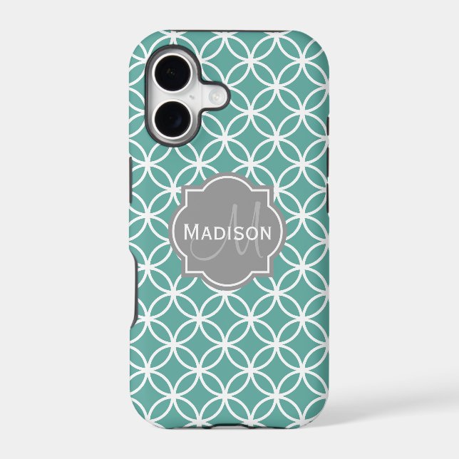 Monogrammed Light Teal Circles Pattern (Back)