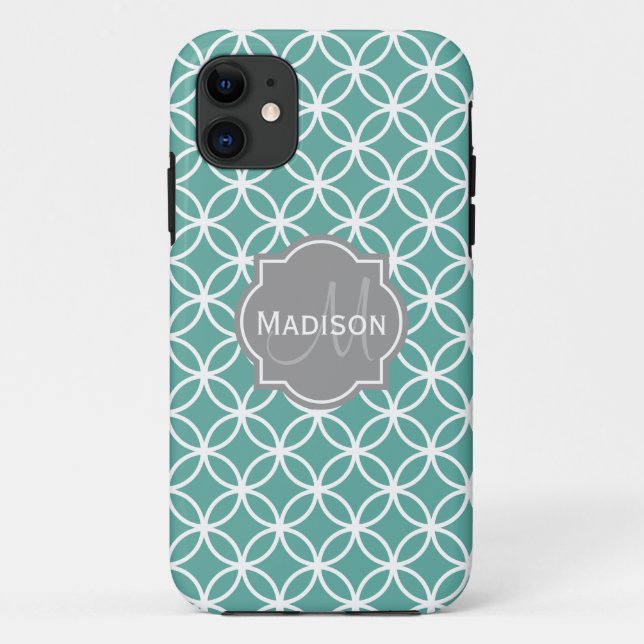 Monogrammed Light Teal Circles Pattern Case-Mate iPhone Case (Back)