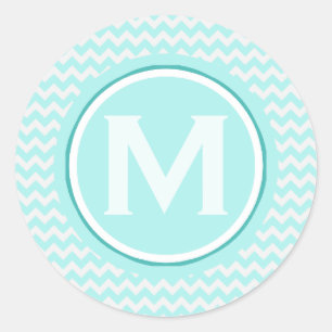 Monogrammed Light Turquoise Zigzag Pattern Classic Round Sticker