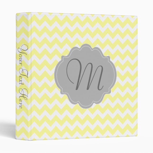 Monogrammed Light Yellow and Grey Chevron Pattern Binder (Front/Spine)