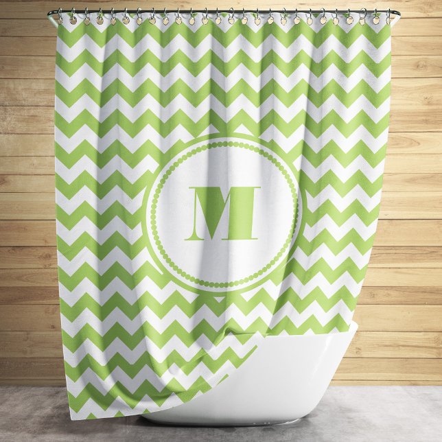 Monogrammed Lime Green And White Chevron Pattern (Modern Monogram Green Chevron Stripes Shower Curtain)