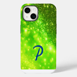 Monogrammed Lime Green Holographic Glitter iPhone 14 Case