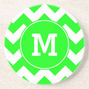 Monogrammed Lime Zig Zag Pattern Coaster