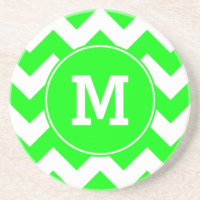 Monogrammed Lime Zig Zag Pattern Coaster (Front)