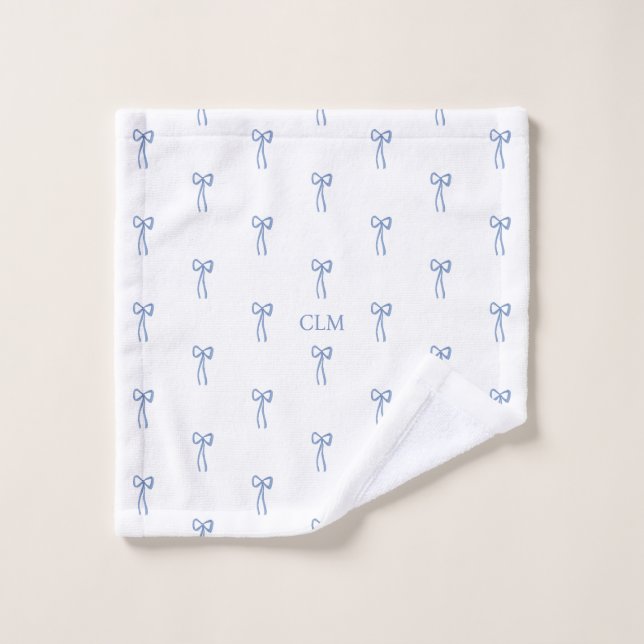 Monogrammed Little Bow Blue Bath Towel Set (Wash Cloth)