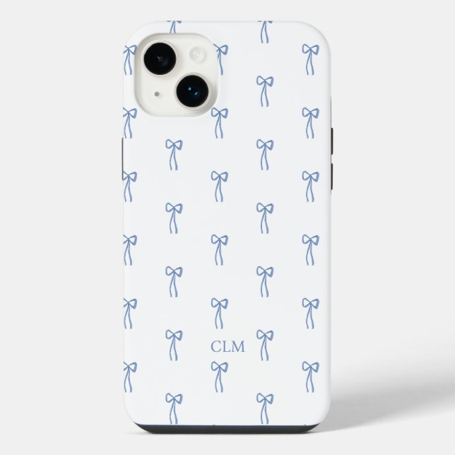 Monogrammed Little Bow Blue iPhone Case (Back)