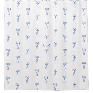 Monogrammed Little Bow Blue Shower Curtain
