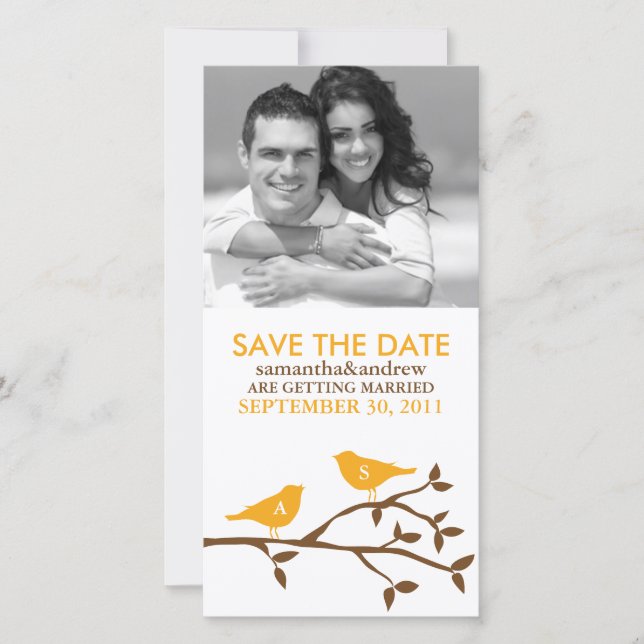 Monogrammed Love Birds Save the Date (Front)