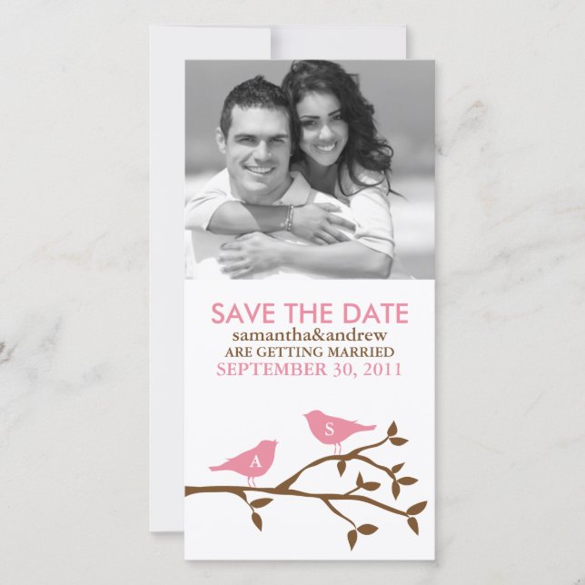 Monogrammed Love Birds Save the Date Photocards (Front)
