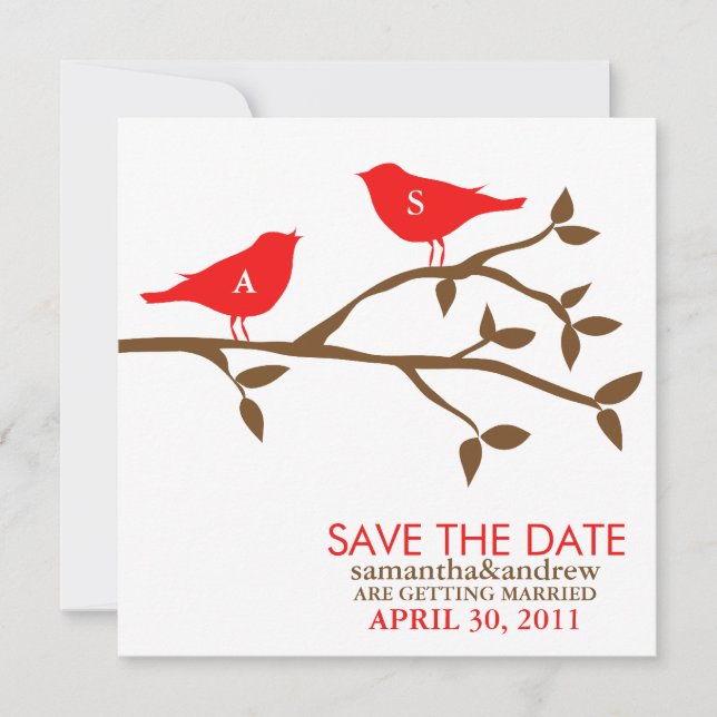 Monogrammed Love Birds Wedding Save the Date Invitation (Front)