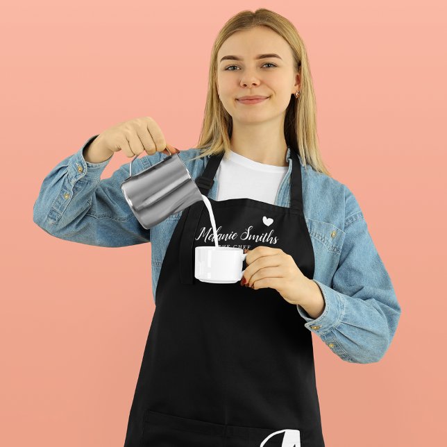 Monogrammed Love Black Apron with Name (Creator Uploaded)