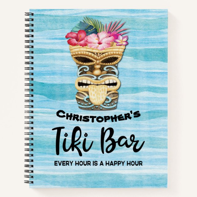Monogrammed Luau Tiki Bar Party Recipe Notebook (Front)
