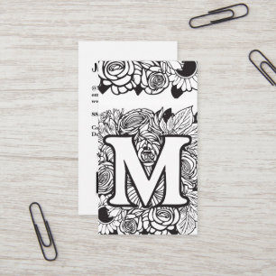 Monogrammed M Floral Black and White Company Logo  Business Card