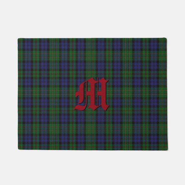 Monogrammed MacEwen Tartan Plaid Door Mat (Front)