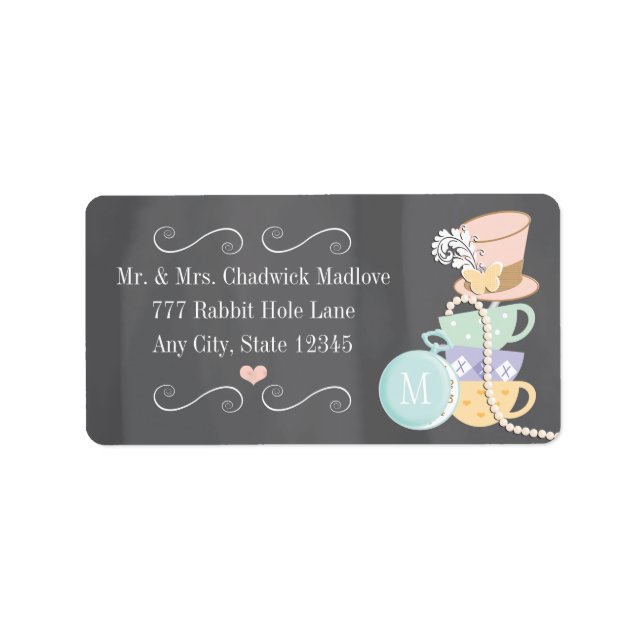 MONOGRAMMED MAD HATTER RETURN ADDRESS LABELS (Front)