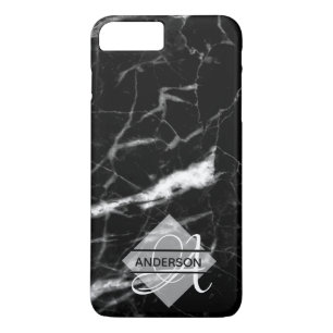 Monogrammed Marble Phone Case Black Personalized