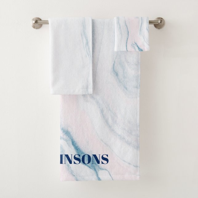 Monogrammed Marble Stone In Pastel Tones Bath Towel Set (Insitu)