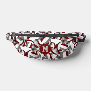 Monogrammed maroon grey volleyballs pattern  fanny pack