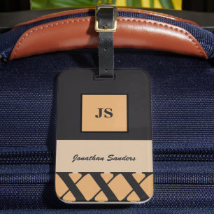 Monogrammed Masculine Neutral-Toned Luggage Tag