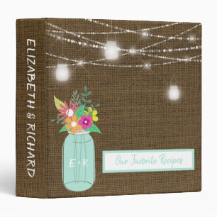 Monogrammed Mason Jar Burlap Rustic Wedding Recipe Binder
