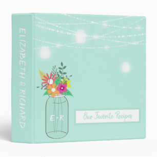 Monogrammed Mason Jar Mint Green Wedding Recipe Binder