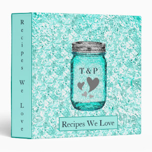 Monogrammed Mason Jar Recipe Stylish Teal Binder