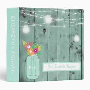 Monogrammed Mason Jar Rustic Wood Favourite Recipe Binder