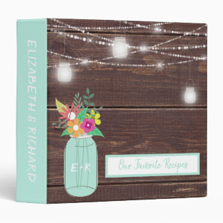 Monogrammed Mason Jar Rustic Wood Favourite Recipe Binder
