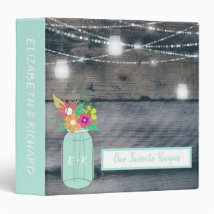 Monogrammed Mason Jar Rustic Wood Favourite Recipe Binder