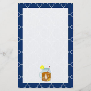 Monogrammed Mason Jar Sweet Tea - Navy Quatrefoil Stationery