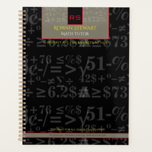 Monogrammed Math Tutor Planner (Front)