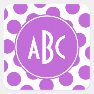 Monogrammed Medium Orchid Polka Dots Square Sticker