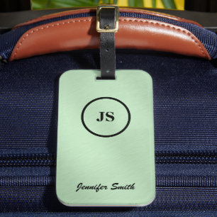 Monogrammed Melon Green Brushed Steel Luggage Tag
