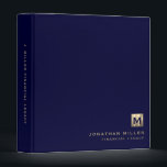 Monogrammed Metallic Gold Emblem Legacy Binder<br><div class="desc">This simple yet stylish binder features a modern design with a brushed metallic gold monogram emblem on a navy blue background. The custom name is presented in a stylish font in the lower right-hand corner, along with a minimal monogram medallion. This binder is perfect for financial legacy planning, funeral and...</div>