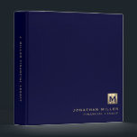 Monogrammed Metallic Gold Emblem Legacy Binder<br><div class="desc">This simple yet stylish binder features a modern design with a brushed metallic gold monogram emblem on a navy blue background. The custom name is presented in a stylish font in the lower right-hand corner, along with a minimal monogram medallion. This binder is perfect for financial legacy planning, funeral and...</div>