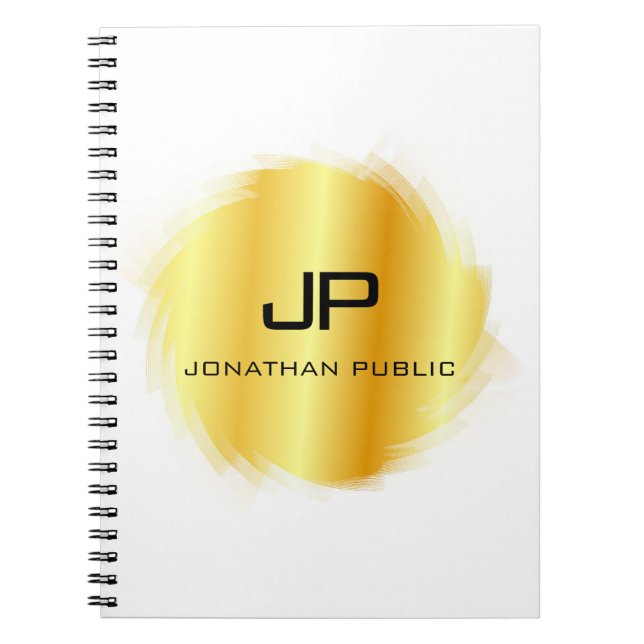 Monogrammed Metallic Gold Look Elegant Template Notebook (Front)