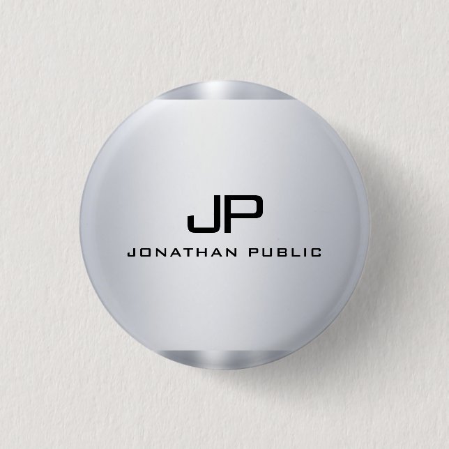 Monogrammed Metallic Look Faux Silver Template 1 Inch Round Button (Front)