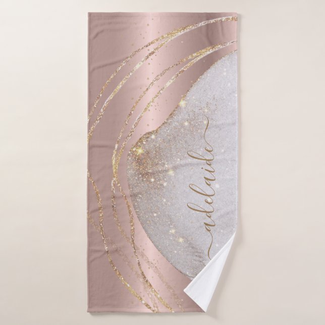 Monogrammed Metallic Rose Gold Glitter Sparkles Bath Towel Set (Bath Towel)