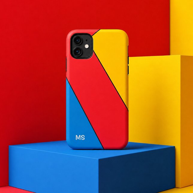 Monogrammed Mid Century Bauhaus Retro Colour Block Case-Mate iPhone Case (Creator Uploaded)