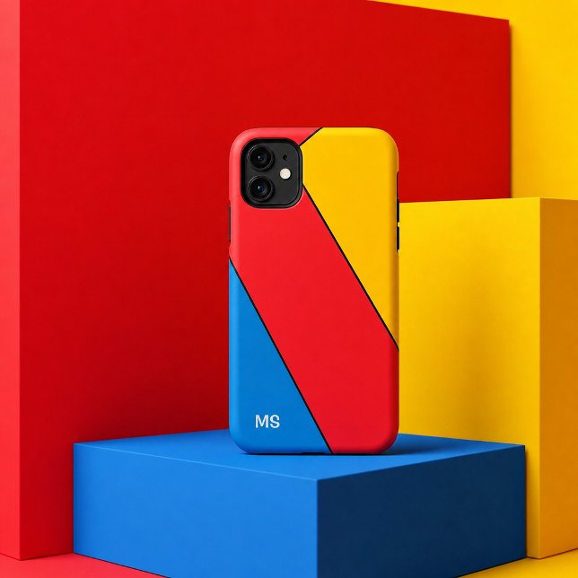 Monogrammed Mid Century Bauhaus Retro Colour Block Case-Mate iPhone Case (Creator Uploaded)