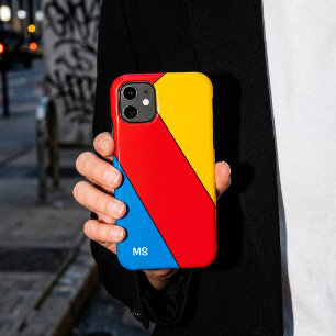 Monogrammed Mid Century Bauhaus Retro Colour Block iPhone 15 Pro Max Case