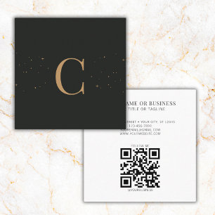 Monogrammed Minimal Celestial Stars Black QR Code Square Business Card