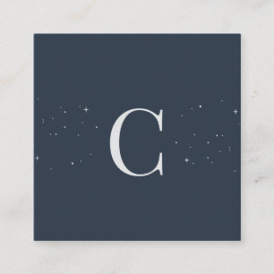 Monogrammed Minimal Celestial Stars Navy QR Code Square Business Card