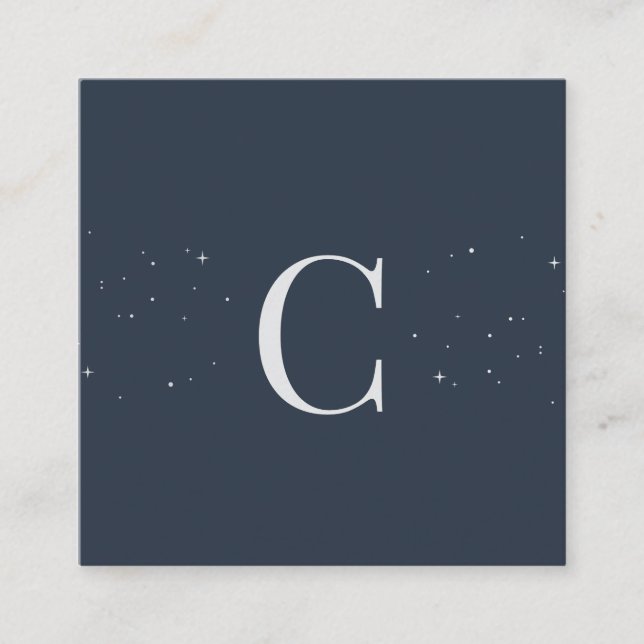 Monogrammed Minimal Celestial Stars Navy QR Code Square Business Card (Front)