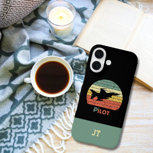 Monogrammed, Minimalist,Airplane,Retro Pilot iPhone 16 Case