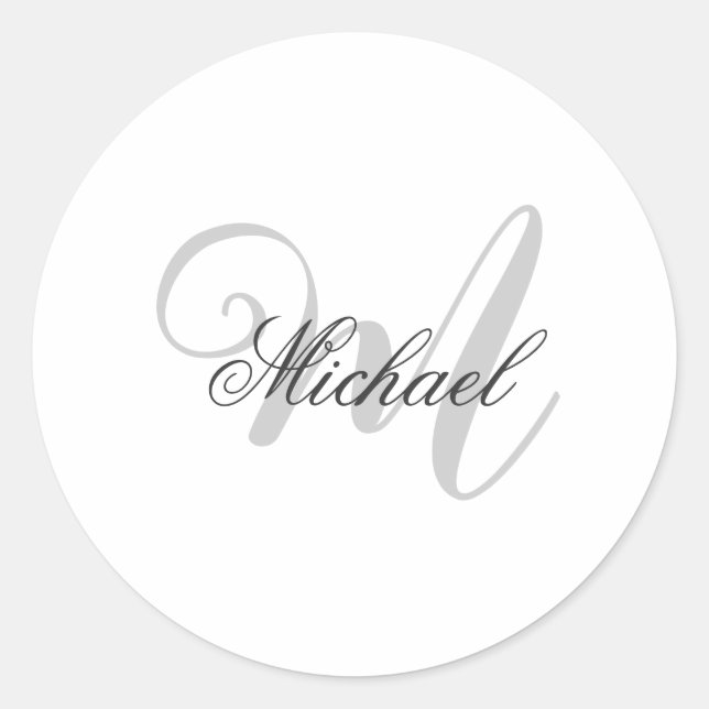 Monogrammed Minimalist Plain Modern Classic Round Sticker (Front)
