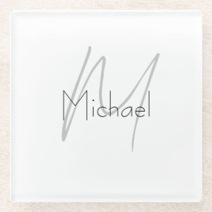 Monogrammed Minimalist Plain Modern Name Glass Coaster