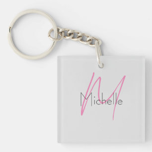 Monogrammed Minimalist Plain Modern Name Keychain